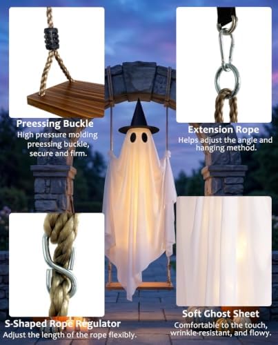 5FT Halloween Swinging Ghost Outdoor Decor,Spooky Hanging Ghost Decorations