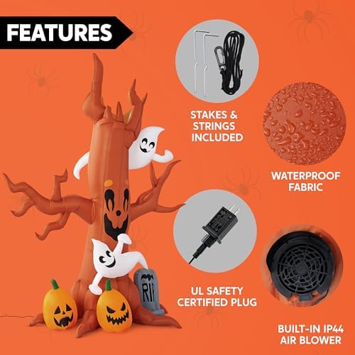 Joiedomi 8FT Halloween Inflatable Scary Tree with Ghost Decor,Blow Up Inflata...