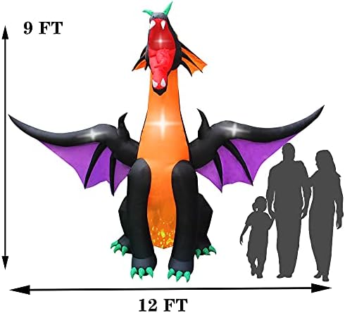SEASONBLOW 12FT Halloween Inflatable Fire & Ice Dragon Outdoor Decoration