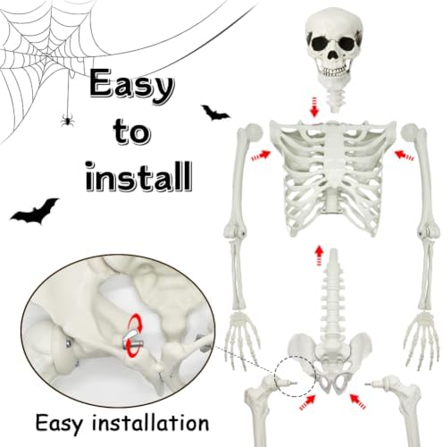5.4Ft Posable Halloween Skeleton with Dog Cat Skeleton for Halloween Decor