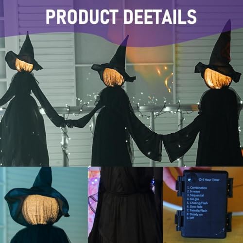 Halloween Witch Decorations Outdoor, 5 FT Set of 3 Light Up Witches Stakes