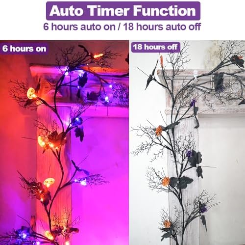 Halloween Garland with Lights 8.86FT 72LED Willow Vine Twig with Timer Black ...