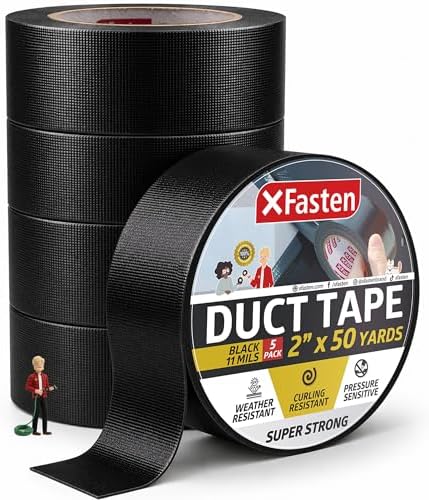 XFasten Black Duct Tape Heavy Duty Waterprooof Super Strong 2” x 50 Yards (5-...