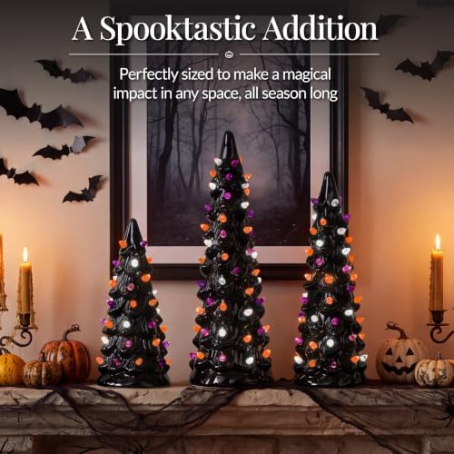 Best Choice Products 3Pc Ceramic Halloween Trees, Pre-Lit Hand Painted Pencil...