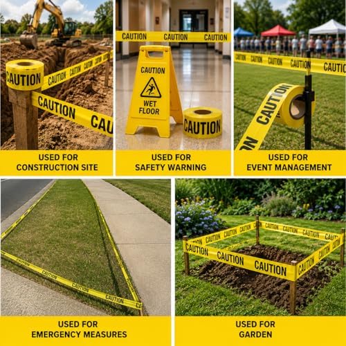 ATERET Premium Yellow Caution Tape 12-Pack 3 inch x 1000 feet, Hazard Safety ...