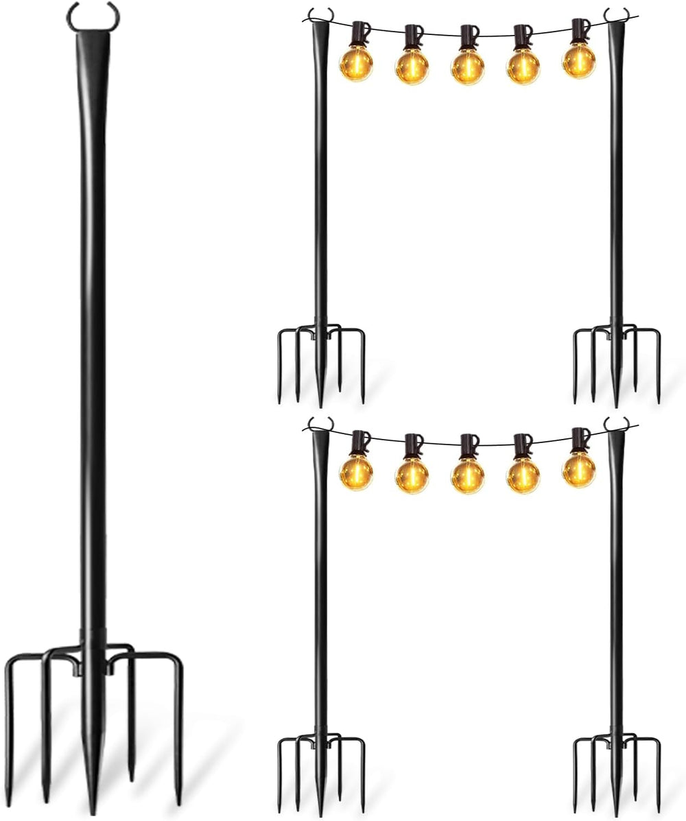 4 Pack String Light Poles for Outside, Upgraded Heavy-Duty Metal Light Poles ...