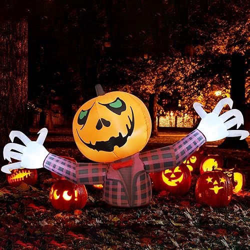 Youngfan 7FT Long Halloween Inflatable Outdoor Decorations Pumpkin Ghost