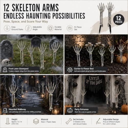 Halloween Decorations Outdoor, 12 Pcs Skeleton Arms Yard Stakes,17.7in