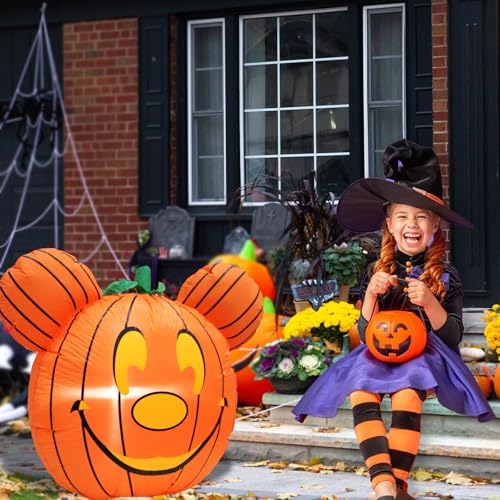 Mouse Theme Inflatable Pumpkin Cute Halloween Blow Up Yard Decorations for Pa...