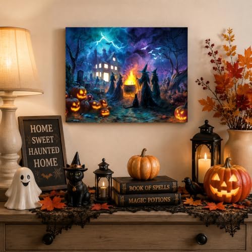 Artiluxy Halloween LED Wall Art, 20x16 Inch, Lighted Canvas, Haunted House