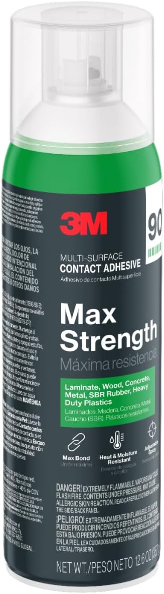 3M Max Strength 90 Contact Adhesive Spray, 12.6 oz (Pack of 2) – Low VOC Heav...