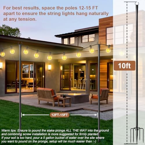 4 Pack String Light Poles for Outside, Upgraded Heavy-Duty Metal Light Poles ...