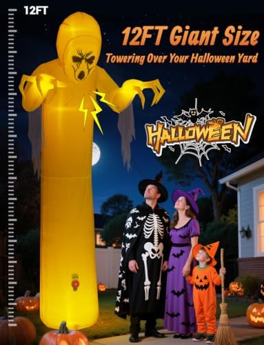 Elegear 12FT Gauze Ghost Halloween Inflatable, Motion-Activated Sounds