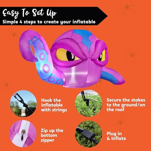Joiedomi 4 FT Tall Halloween Inflatable Purple Octopus Head with Tentacles Br...