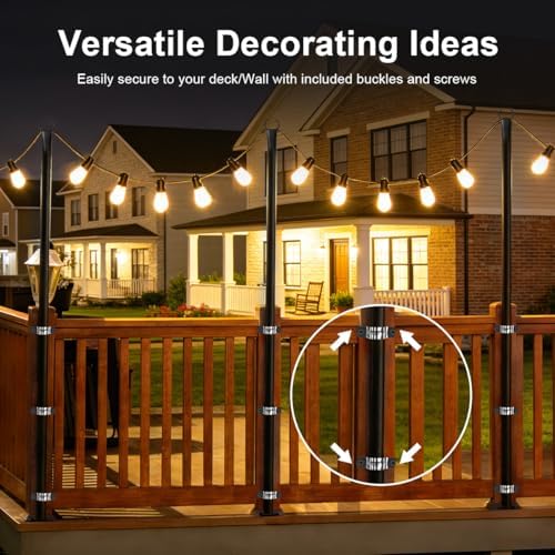 4 Pack String Light Poles for Outside, Upgraded Heavy-Duty Metal Light Poles ...