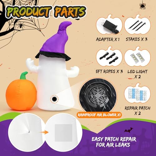 5.5FT Halloween Inflatable Ghost with Pumpkin Outdoor Decorations