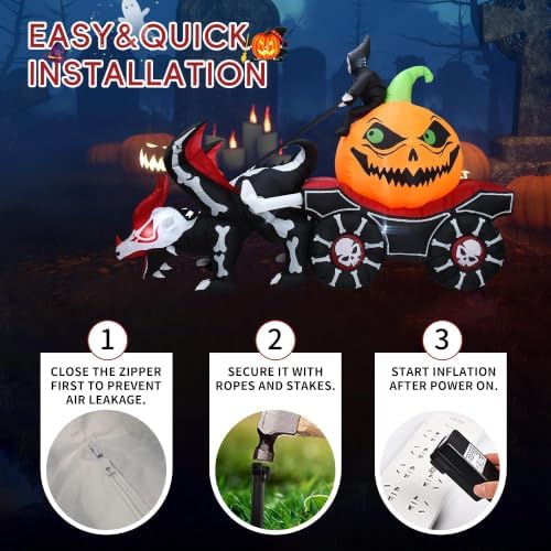 9FT Halloween Inflatable Carriage, Grim Reaper & Skeleton Dragon