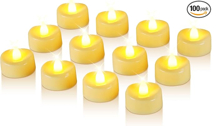 Raycare 100 Pack LED Tea Lights Battery Operated, 200+Hour Flickering Votive ...