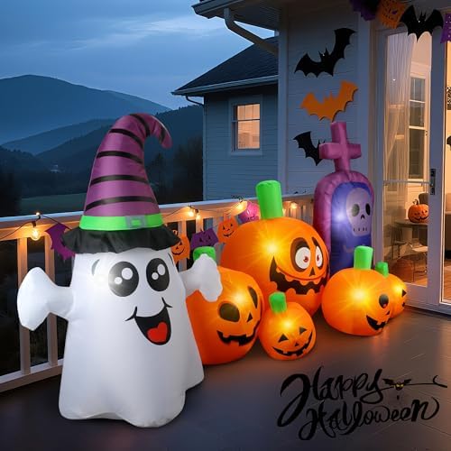 3.7Ft Halloween Inflatable Tombstones Haunted House Prop LED Lights for Hallo...