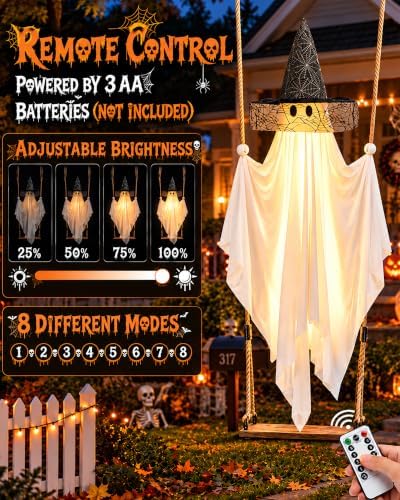 Halloween Swinging Ghost Outdoor Decor: 6.6FT Spooky Hanging Ghost with Hat