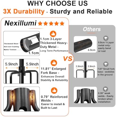 4 Pack String Light Poles for Outside, Upgraded Heavy-Duty Metal Light Poles ...