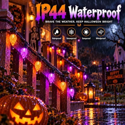 2PK 100 LED 86FT Connectable C9 Halloween Lights Outdoor, Purple and Orange
