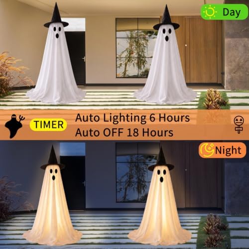 2 Packs 59” Halloween Decorations Outdoor, Spooky Light Up Ghost Indoor Decor...