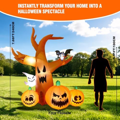 7.9 FT Halloween Inflatable Spooky Tree Outdoor Decor with Built-in LED Light...