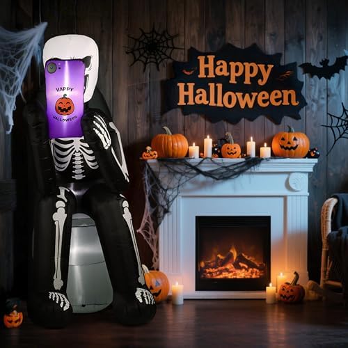 BLOOMWIN 6 FT Halloween Inflatable Outdoor Decoration Skeleton & Tombstone