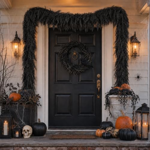 Black Halloween Mantle Garland Decor Gothic Garlands for Decorations 6Ft Fire...