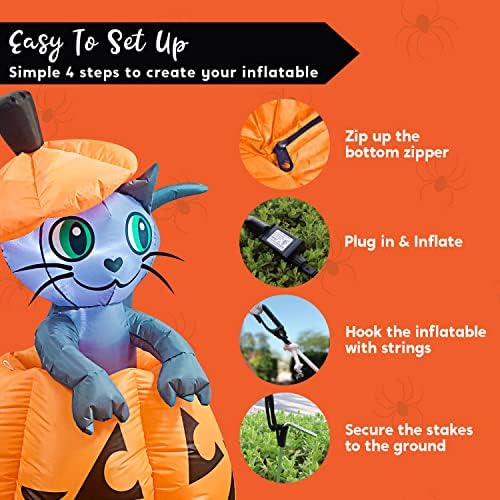 Joiedomi 5 FT Animated Pumpkin Inflatables, Outdoor Blow Up Cat On Pumpkin wi...