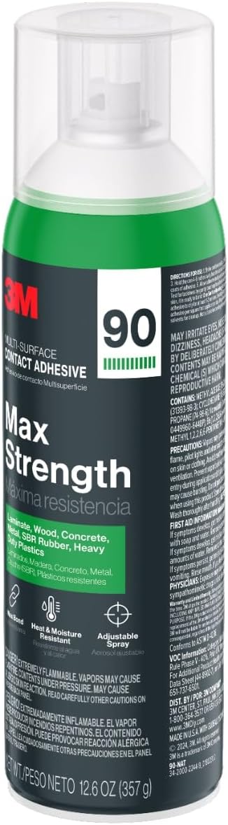 3M Max Strength 90 Contact Adhesive Spray, 12.6 oz (Pack of 2) – Low VOC Heav...