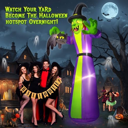 zukakii 12FT Giant Halloween Inflatables Witch Outdoor Decorations, Huge Hall...