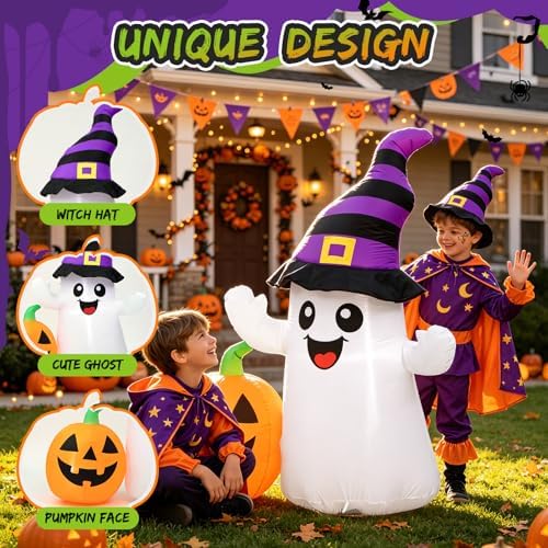 5.5FT Halloween Inflatable Ghost with Pumpkin Outdoor Decorations