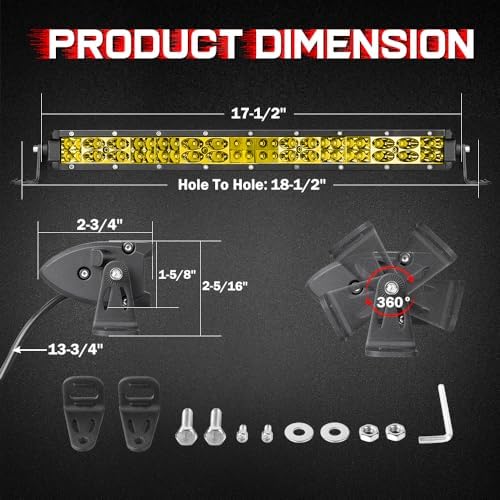 18 Inch Yellow Fog Light Bar 18000LM Slim Spot Flood Combo Beam Off Road Driv...