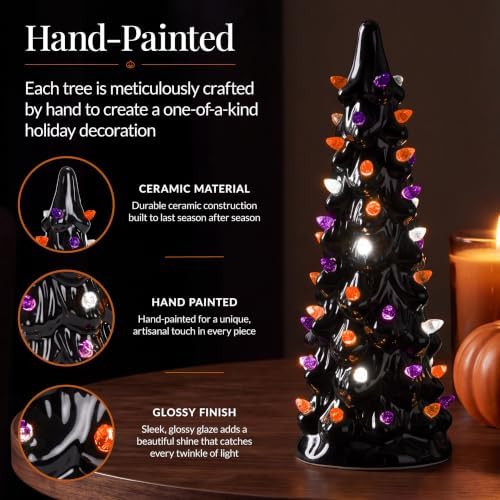 Best Choice Products 3Pc Ceramic Halloween Trees, Pre-Lit Hand Painted Pencil...