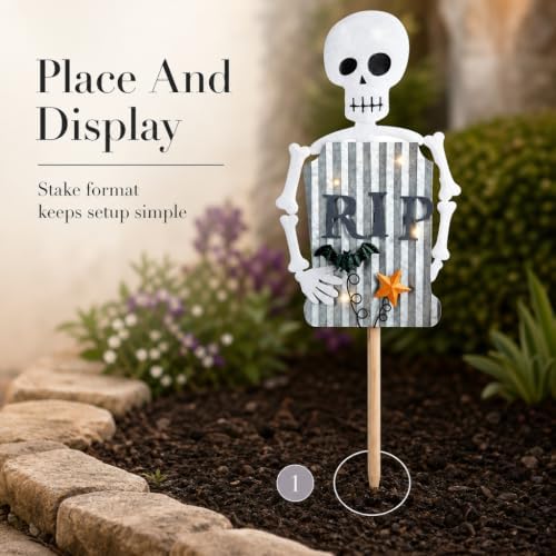 Mud Pie Skeleton Halloween Decor, Light Up Skeleton Yard Stake