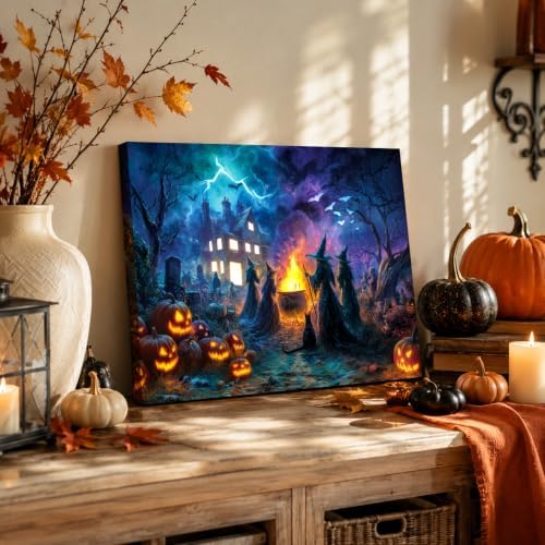 Artiluxy Halloween LED Wall Art, 20x16 Inch, Lighted Canvas, Haunted House