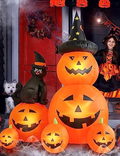 6 FT Halloween Inflatable Outdoor Decor with Ghost Pumpkin and Black Cat