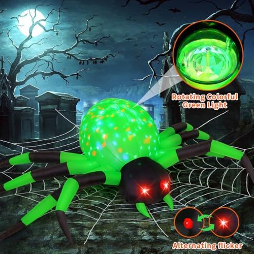 COMIN 9FT Halloween Inflatables Decorations Green Spider Yard LEDs Decor