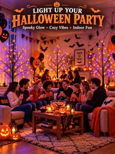 2Pack 5FT 200LED Black Halloween Tree with Purple and Orange Lights