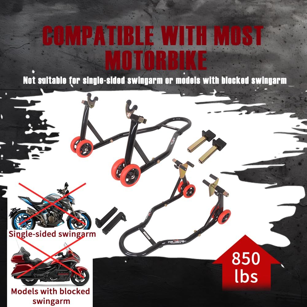Motorcycle Stands Front Rear, 850lbs Front and Rear Combo Stand Lift with 4 T...