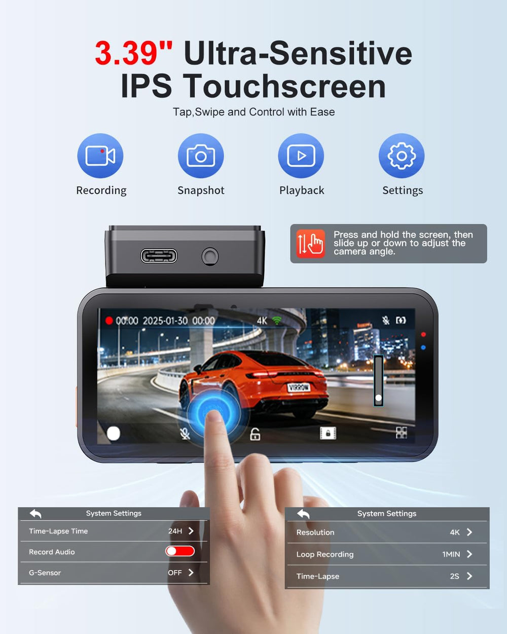 Dash Cam Front and Rear: 4K+2.5K Dash Camera for Cars Free 64GB Card
