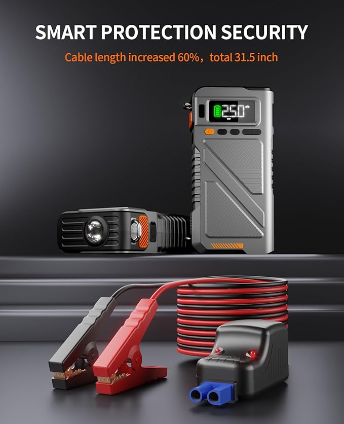 Portable Car Jump Starter with Air Compressor, 8000A Jump Box Combo 150PSI Tire