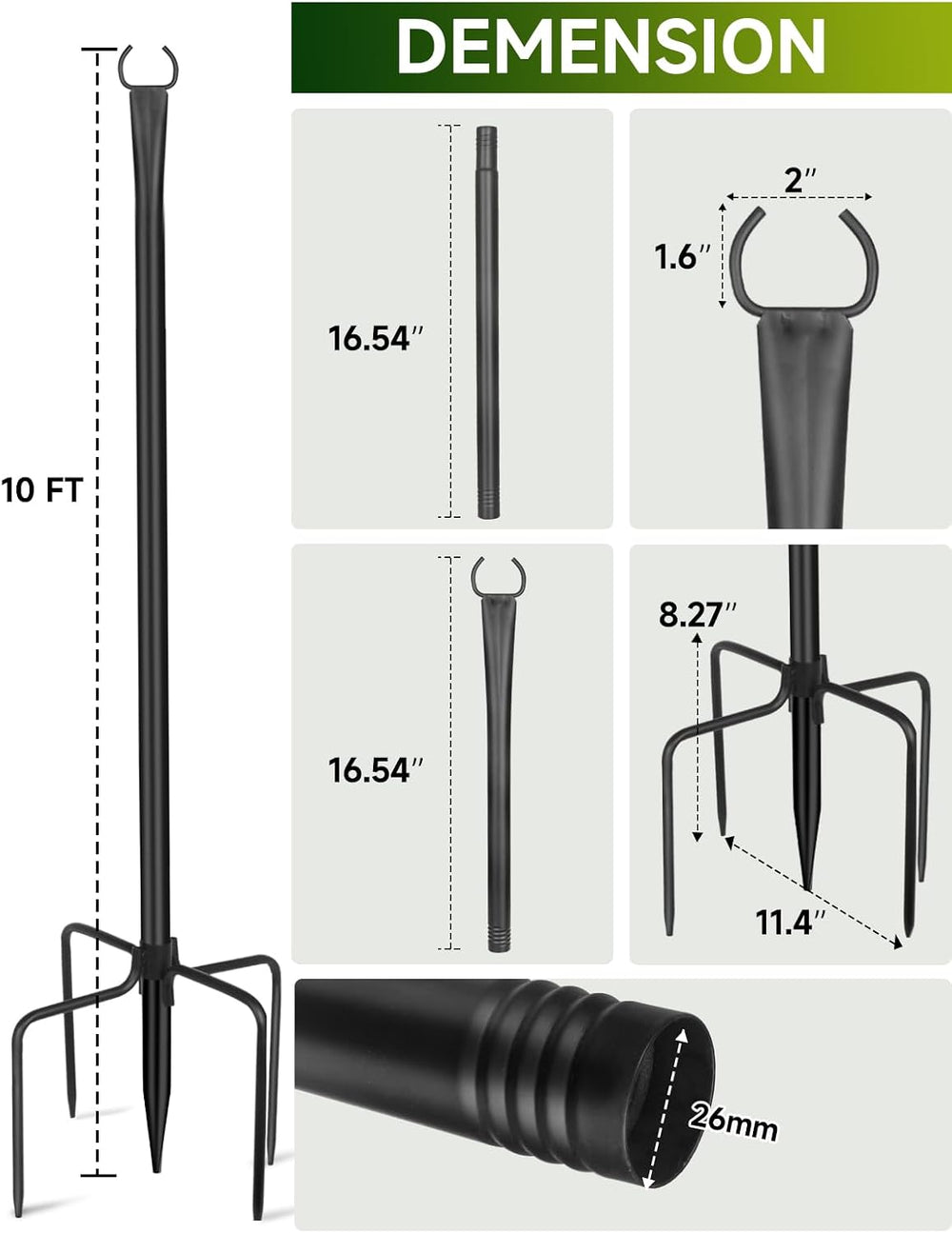 String Light Poles for Outside, 4 Pack 10 ft Adjustable Light Poles