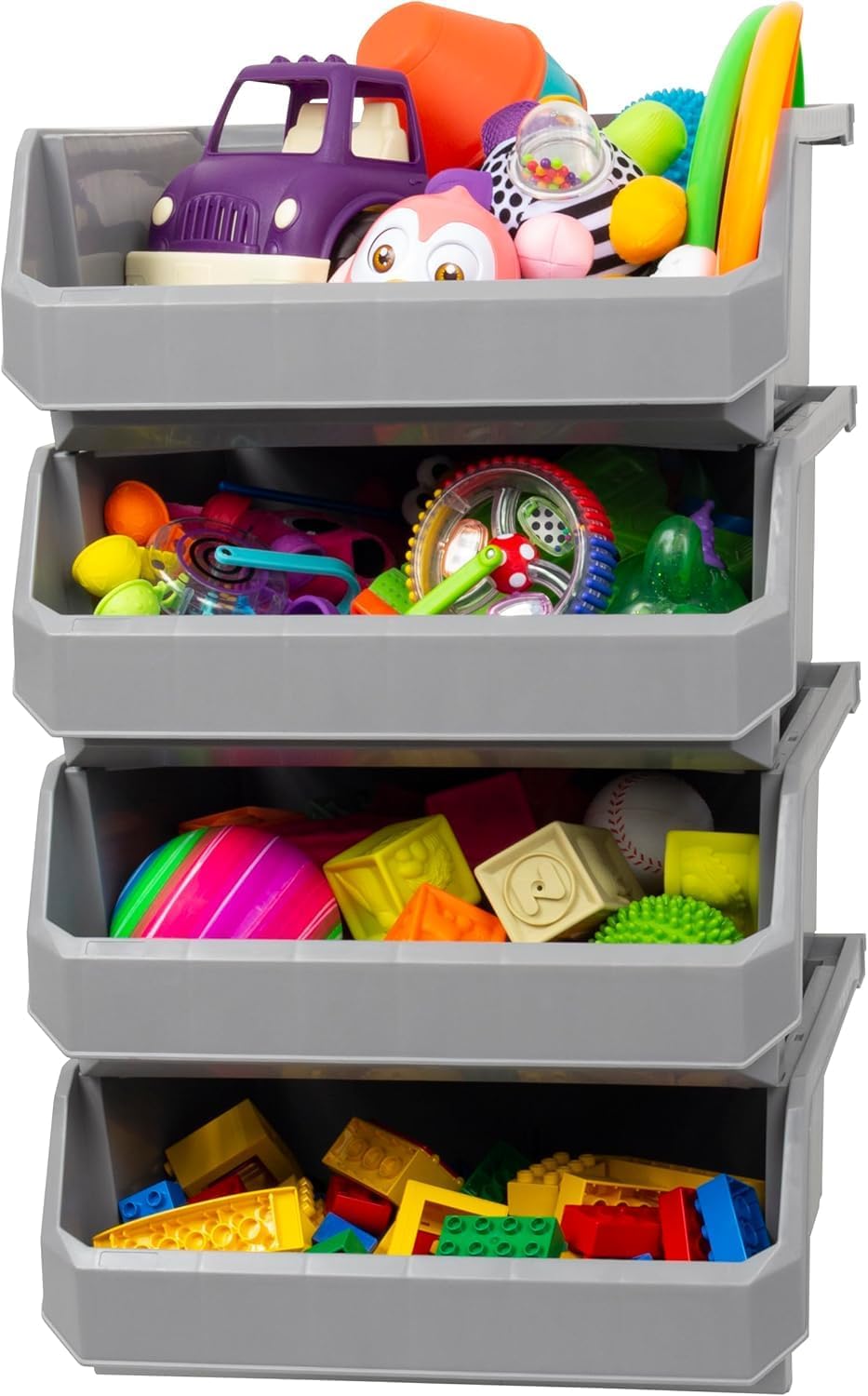 Extra Large Stackable Plastic Storage Bins, 4-Pack, Grey