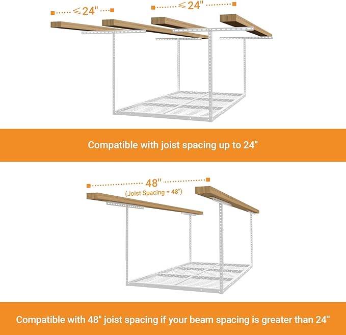 4x6ft Overhead Garage Storage Rack, Heavy Duty Metal Ceiling Shelf, 450lbs