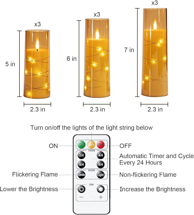 Raycare Flameless Candle with Remote Timer – 9 Flickering Acrylic Battery Ope...