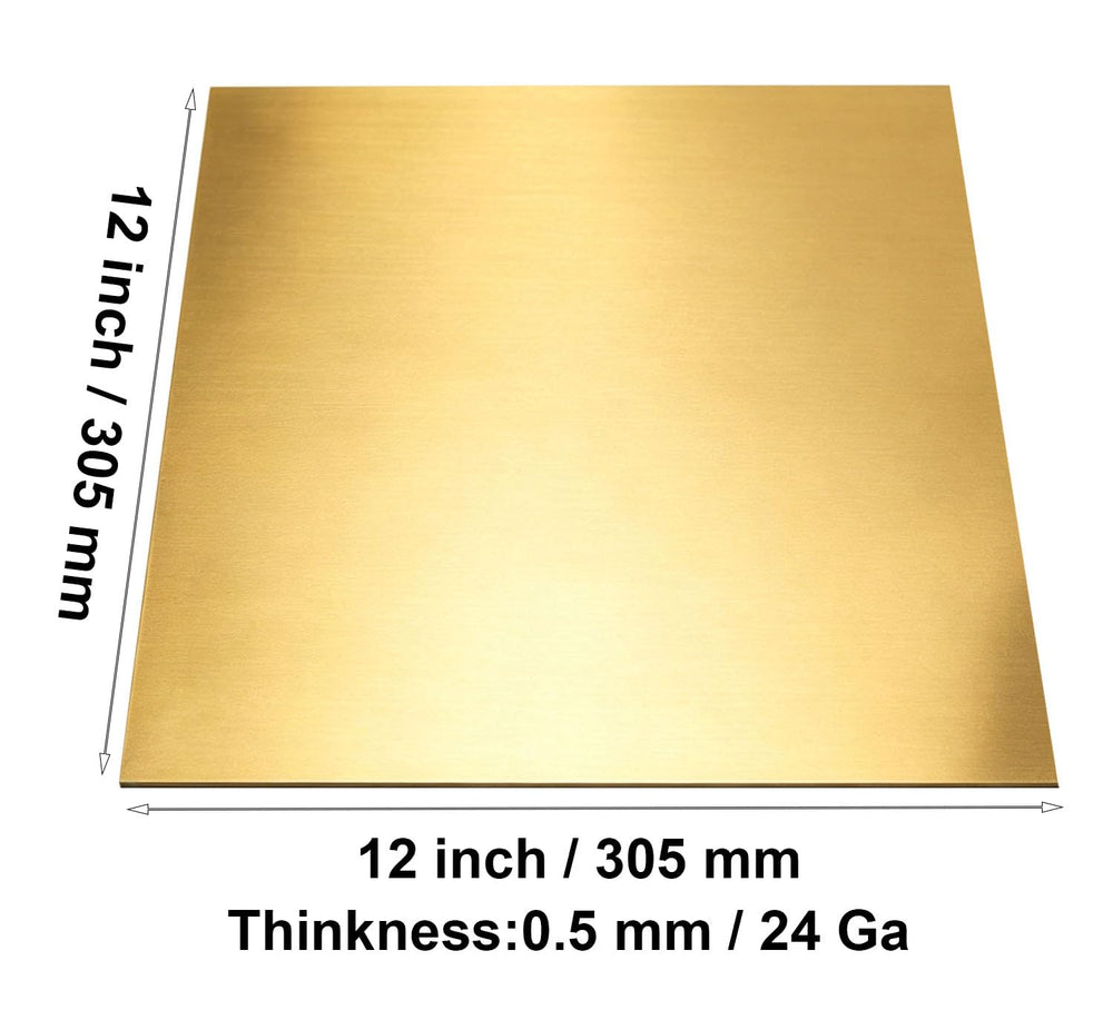 Brass Sheet, 2pcs,12"x12"-24Gauge(0.5mm),No Scratches, Protective F...