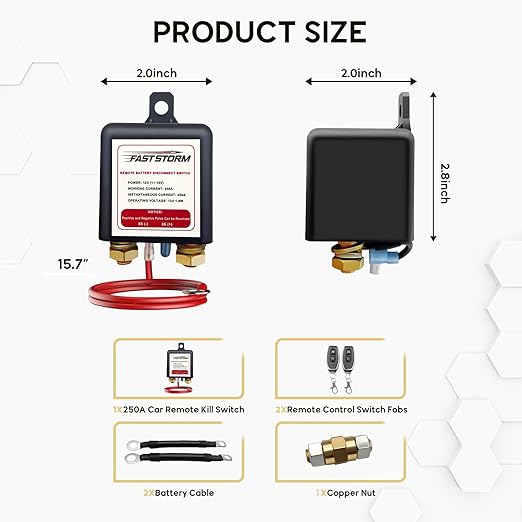 Side Post Remote Battery Disconnect Switch 12V, 250A Negative Battery Cut Off